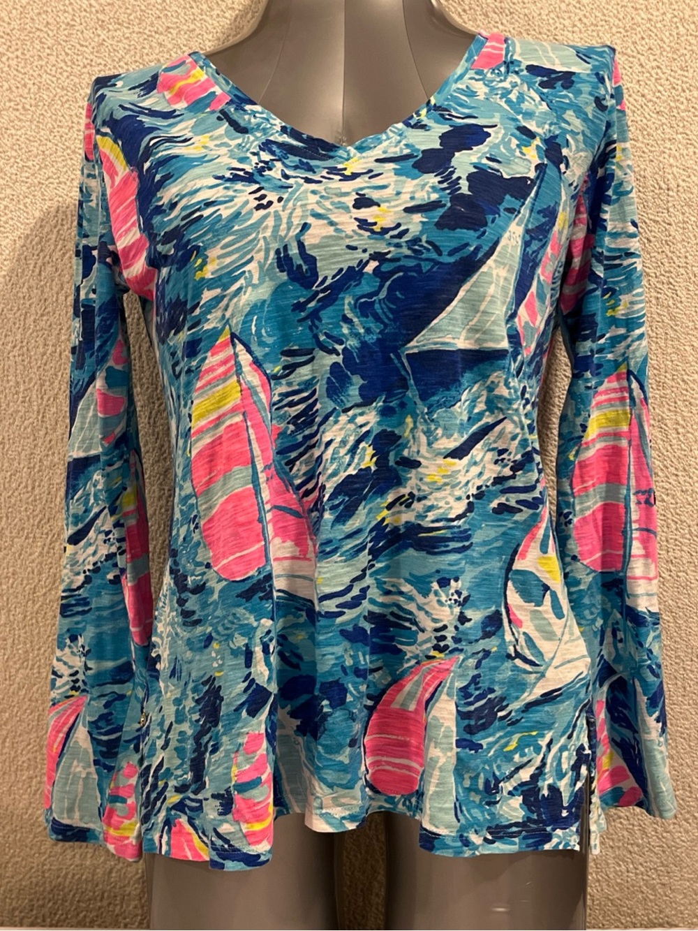 Lilly Pulitzer Erin Top You Gotta Regatta Sailboat Print Size S Gold Charm